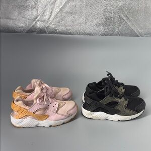 Nike Kids Huarache Run Black/Gold and Pink Size 12C Bundle